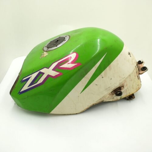 Zbiornik paliwa do Kawasaki ZXR400 w kolorze zielono-biało-fioletowym, używany, w dobrym stanie.
