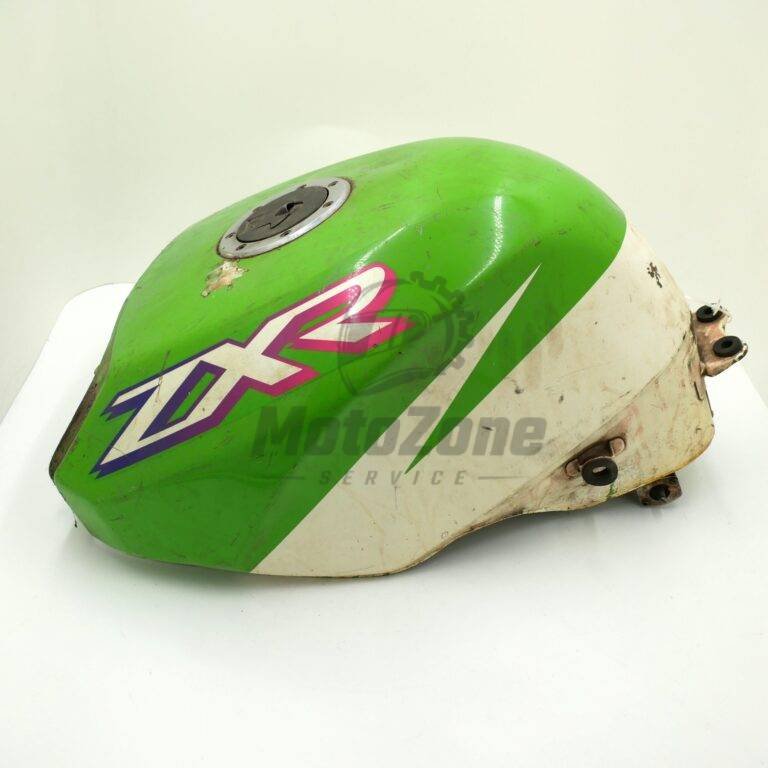 Zbiornik paliwa do Kawasaki ZXR400 w kolorze zielono-biało-fioletowym, używany, w dobrym stanie.